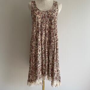Chris & Carol Asymmetric Crochet Hem Babydoll Tank Dress Size S Fairy Boho Retro